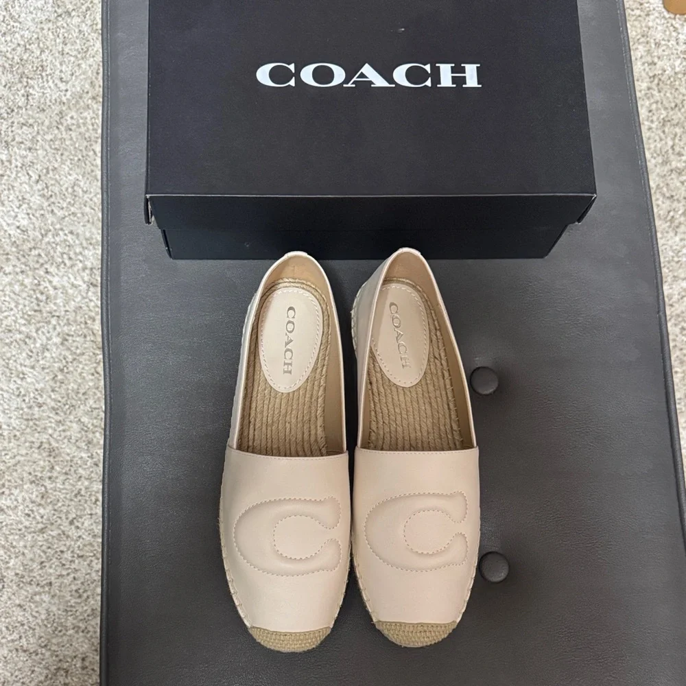 New Coach Women's Leather Espadrille Flats in Nude Sz 11 B